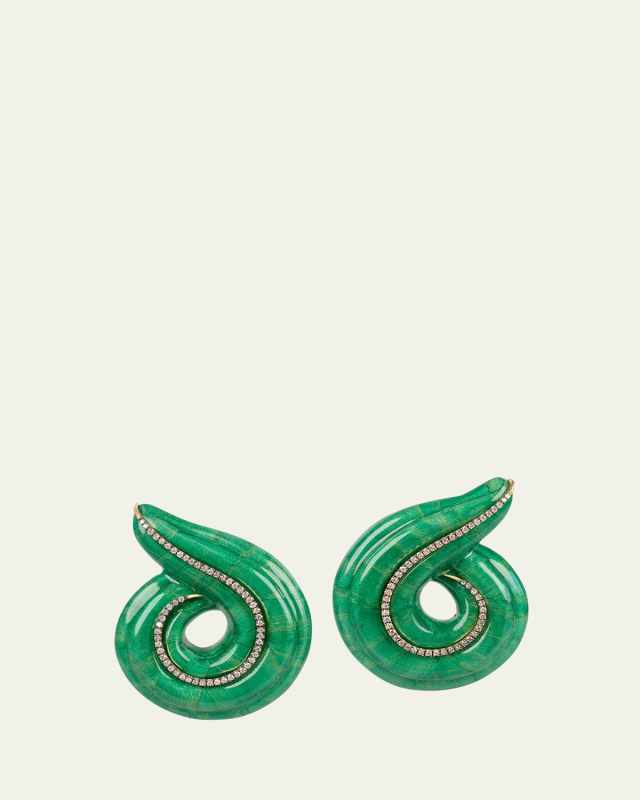 Green Lacquer Marquetry Spiral Earrings with Diamonds